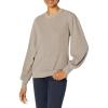 Cable Stitch Women’s Blouson Sleeve Crewneck Sweater - Long Sleeve Puff Shoulder Ribbed Shaker Stitch Solid Color Top(Concrete)