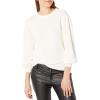 Cable Stitch Women’s Blouson Sleeve Crewneck Sweater - Long Sleeve Puff Shoulder Ribbed Shaker Stitch Solid Color Top(Ivory)
