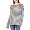 Cable Stitch Women’s Boat Neck Striped Sweater – Long Sleeve Lightweight Textured Soft Pullover Top(Heather Grey/White)
