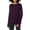 Cable Stitch Women’s Boat Neck Striped Sweater – Long Sleeve Lightweight Textured Soft Pullover Top(Navy/Red)