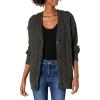 Cable Stitch Women’s Boyfriend Cable Cardigan – V-Neck Button Front Long Sleeve Drop Shoulder Sweater Cover-Up(Charcoal)