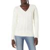 Cable Stitch Women’s Cable Knit V-Neck Pullover Sweater – Long Sleeve Loose Fit Top(Ivory)