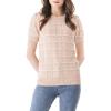Cable Stitch Women’s Chevron Stitch Short Sleeve Sweater Top – Zig-Zag Crewneck Lightweight Soft Knit(Taupe/White)