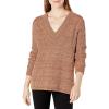 Cable Stitch Women’s Chunky Knit Marled V-Neck Sweater – Long Sleeve Oversized Shaker Fisherman Stitch Cotton Pullover Top(Marled Caramel)