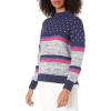 Cable Stitch Women’s Chunky Variegated Stripe Sweater – Mock Neck Long Sleeve Color Block Pullover Top(Multi-navy)