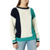 Cable Stitch Women’s Colorblock Crewneck Sweater - Long Sleeve Rib-Knit Shaker Stitch Pullover Top(Multi-navy)