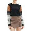 Cable Stitch Women’s Contrast-Sleeve Cotton Sweater – Crewneck Long Sleeve Knitted Pullover Top(Black)