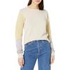 Cable Stitch Women’s Contrast-Sleeve Cotton Sweater – Crewneck Long Sleeve Knitted Pullover Top(Canvas)