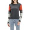 Cable Stitch Women’s Contrast-Sleeve Cotton Sweater – Crewneck Long Sleeve Knitted Pullover Top(Charcoal)