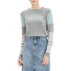 Cable Stitch Women’s Contrast-Sleeve Cotton Sweater – Crewneck Long Sleeve Knitted Pullover Top(Heather Grey)