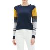 Cable Stitch Women’s Contrast-Sleeve Cotton Sweater – Crewneck Long Sleeve Knitted Pullover Top(Navy)
