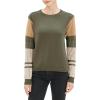 Cable Stitch Women’s Contrast-Sleeve Cotton Sweater – Crewneck Long Sleeve Knitted Pullover Top(Olive)