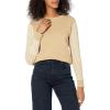Cable Stitch Women’s Contrast-Sleeve Cotton Sweater – Crewneck Long Sleeve Knitted Pullover Top(Wave Camel)