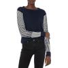 Cable Stitch Women’s Contrast-Sleeve Cotton Sweater – Crewneck Long Sleeve Knitted Pullover Top(Wave Navy)