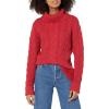 Cable Stitch Women’s Cotton Blend Cable Knit Turtleneck Pullover Sweater – Fisherman Long Sleeve Chunky Textured Top(Red)