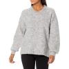 Cable Stitch Women’s Cozy Boucle V-Neck Sweater – Long Balloon Sleeve Oversized Solid Color Pullover Knit Top(Heather Grey)
