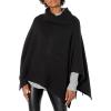 Cable Stitch Women’s Cozy Cowl Neck Poncho – 3/4 Sleeve Oversized Turtleneck Sweater Pullover Cape Top(Black)