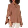 Cable Stitch Women’s Cozy Cowl Neck Poncho – 3/4 Sleeve Oversized Turtleneck Sweater Pullover Cape Top(Caramel)