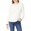 Cable Stitch Women’s Cozy Crewneck Sweater – Contrast Tipping Long Sleeve Pullover Knit Top(Ivory)