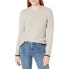 Cable Stitch Women’s Cozy Crewneck Sweater – Contrast Tipping Long Sleeve Pullover Knit Top(Light Grey)