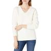 Cable Stitch Women’s Cozy V-Neck Pullover Sweater – Soft Long Sleeve Loose Fit Solid Color Knitted Top(Ivory)