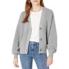 Cable Stitch Women’s Cropped Textured Cardigan – Button Front V-Neck Shaker Fisherman Stitch Balloon Sleeve Oversized Sweater(Heather Grey)