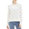 Cable Stitch Women’s Dotted Stripe Sweater – Crewneck Long Sleeve Knitted Pullover Top(Multi-white)