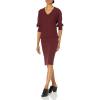 Cable Stitch Women’s Double V-Neck Midi Dress – 3/4 Sleeve Knitted Fall Winter Sweater Dress with Side Slits(Wine)