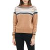 Cable Stitch Women’s Fair Isle Sweater – Classic Vintage Jacquard Long Sleeve Crewneck Pullover Top(Bark)