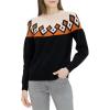 Cable Stitch Women’s Fair Isle Sweater – Classic Vintage Jacquard Long Sleeve Crewneck Pullover Top(Black)