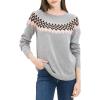 Cable Stitch Women’s Fair Isle Sweater – Classic Vintage Jacquard Long Sleeve Crewneck Pullover Top(Heather Grey)