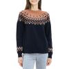 Cable Stitch Women’s Fair Isle Sweater – Classic Vintage Jacquard Long Sleeve Crewneck Pullover Top(Midnight)