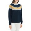 Cable Stitch Women’s Fair Isle Sweater – Classic Vintage Jacquard Long Sleeve Crewneck Pullover Top(Navy)