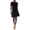 imageCable Stitch Womens FitandFlare Knit Dress  Crewneck Short Sleeve Midi Sweater DressBlack