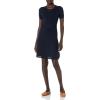 imageCable Stitch Womens FitandFlare Knit Dress  Crewneck Short Sleeve Midi Sweater DressNavy