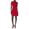 imageCable Stitch Womens FitandFlare Knit Dress  Crewneck Short Sleeve Midi Sweater DressRed