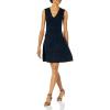 Cable Stitch Women’s Floral Jacquard Dress – V-Neck Sleeveless A-Line Flare Knee-Length Cocktail Sweater Knit Dress(Black/Navy)