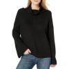 Cable Stitch Women’s Funnel Neck Oversized Sweater – Wide Cuff Long Sleeve Loose Fit Solid Color Pullover Top(Black)