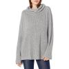 Cable Stitch Women’s Funnel Neck Oversized Sweater – Wide Cuff Long Sleeve Loose Fit Solid Color Pullover Top(Heather Grey)