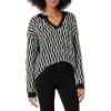 Cable Stitch Women’s Geometric Jacquard Pattern Sweater – V-Neck Long Sleeve Novelty Pullover Top(Black/Grey)