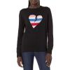 Cable Stitch Women’s Graphic Front Crewneck Sweater – Striped Heart Leopard Star Intarsia Print Long Sleeve Pullover Knit Top(Heart-black)
