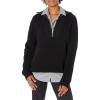 Cable Stitch Women’s Half Zip Cotton Pullover Sweater – Solid V-Neck Collar Loose Rib-Knit Long Sleeve Top(Black)