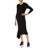 Cable Stitch Women’s Handkerchief Hem Ribbed Dress – Crewneck Long Sleeve Bodycon Fitted Midi Sweater Dress(Black)
