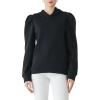 Cable Stitch Women’s Hooded Puff Shoulder Sweatshirt(Black)