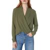 Cable Stitch Women’s Lightweight Long Sleeve Wrap High/Low Knit Top – V-Neck Wrap Front Pullover Sweater(Olive)