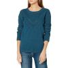 Cable Stitch Women’s Long Sleeve Chevron Cable Sweater – Crewneck Drop Shoulder Pointelle Cotton Solid Pullover Top(Aegean Blue)