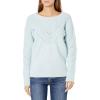 Cable Stitch Women’s Long Sleeve Chevron Cable Sweater – Crewneck Drop Shoulder Pointelle Cotton Solid Pullover Top(Powder Blue)