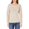 Cable Stitch Women’s Long Sleeve Chevron Cable Sweater – Crewneck Drop Shoulder Pointelle Cotton Solid Pullover Top(Taupe)