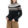 Cable Stitch Women’s Long Sleeve Nordic Fair Isle Turtleneck Pullover Sweater Top(Multi-black)