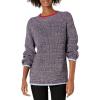 Cable Stitch Women’s Marled Raglan Crewneck Sweater – Fisherman Stitch Contrast Tipping Long Sleeve Pullover Knit Top(Marled Navy)
